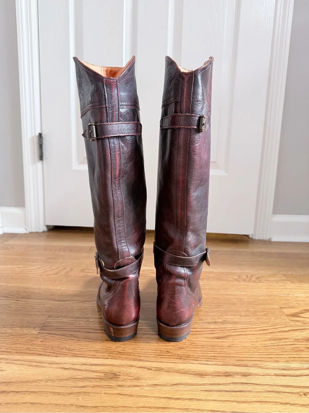 Frye Knee-high Leather Riding Boots - Deep Burgundy, Size 7, Western Style